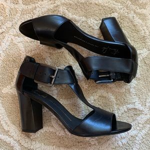 Franco Sarto Jules Buckle Leather Stacked Heels